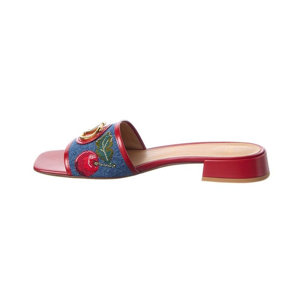 Valentino Vlogo Signature Cherryfic Denim & Leather Sandal, Blue - Picture 2 of 5